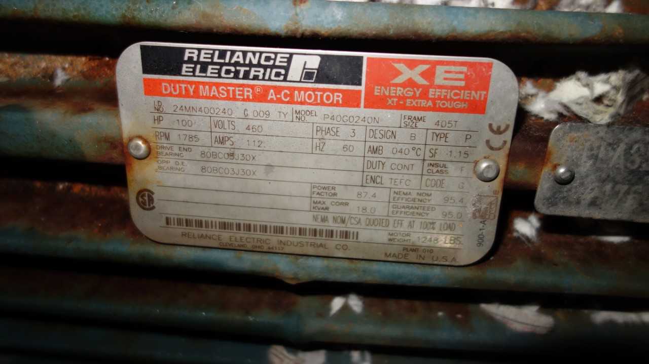 RELIANCE AC ELECTRIC  MOTOR 405T 100HP 460V-AC - ELECTRIC MOTORS
