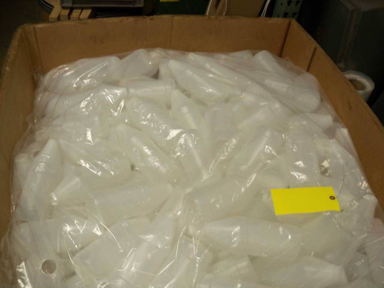 Crate of Plastic Bottles 3 inches bottom 8 inches tall NEW - ELECTRICAL COMPONENTS