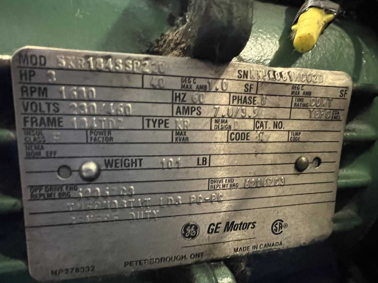 General electric skr134ssp220 3 hp motor - ELECTRIC MOTORS