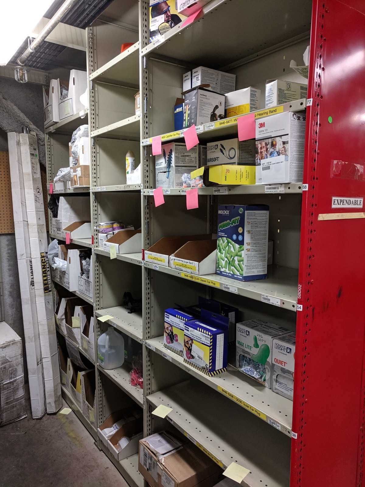 CONTENTS OF 4 SHELVES PPE, SAFETY AND SHOP SUPPLIES - SAFETY EQUIPMENT