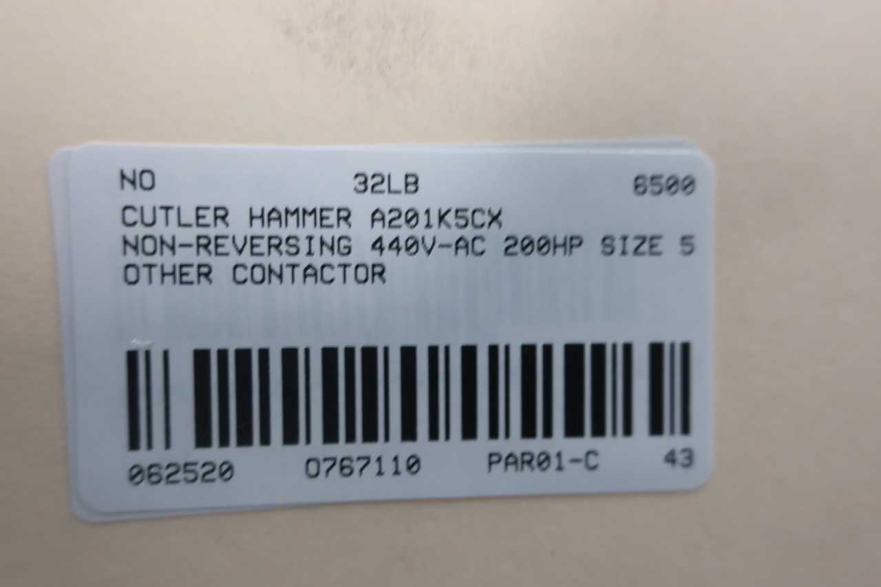 CUTLER HAMMER A201K5CX NON-REVERSING 440V-AC 200HP SIZE 5 OTHER CONTACTOR - CONTACTORS