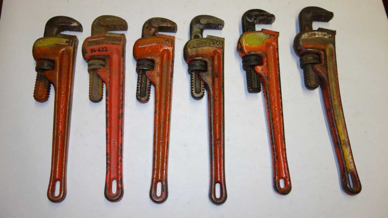 LOT OF 6 RIDGID 14 IN ADJUSTABLE PIPE WRENCHES - HAND TOOLS