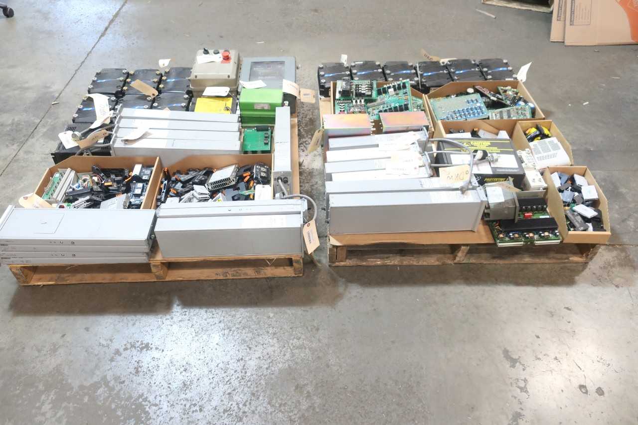 2 PALLETS OF ASSORTED ELECTRICAL MODULES, CIRCUIT BOARDS, AMP CONTROLS, 63U-BC-OHDA-F M/63U CONTROLLER MODULE, MOTOR CONTROLS- NAVITAS, PHEONIX CONTACT, BANNER, CURTIS, FOXBORO - AUTOMATION & CONTROLS