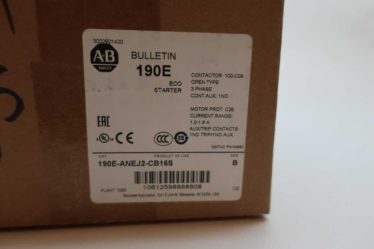 ALLEN BRADLEY 190E-ANEJ2-CB16S MANUAL STARTER - MOTOR STARTERS
