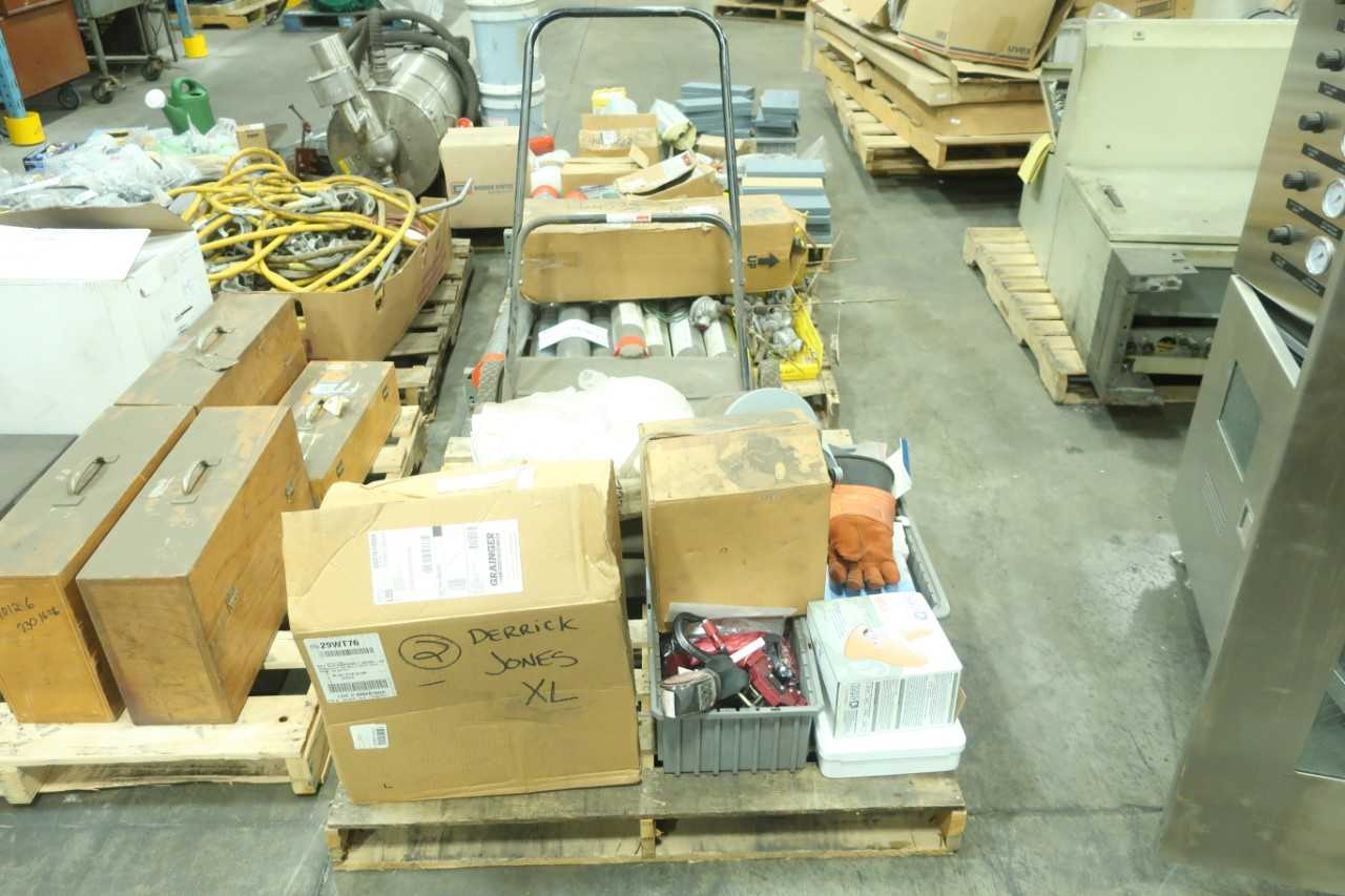 9 PALLETS OF ASSORTED TOOLS SHOP EQUIP AND SUPPLIES YARWAY WRENCHES CORDS SWEEPERS - MISCELLANEOUS