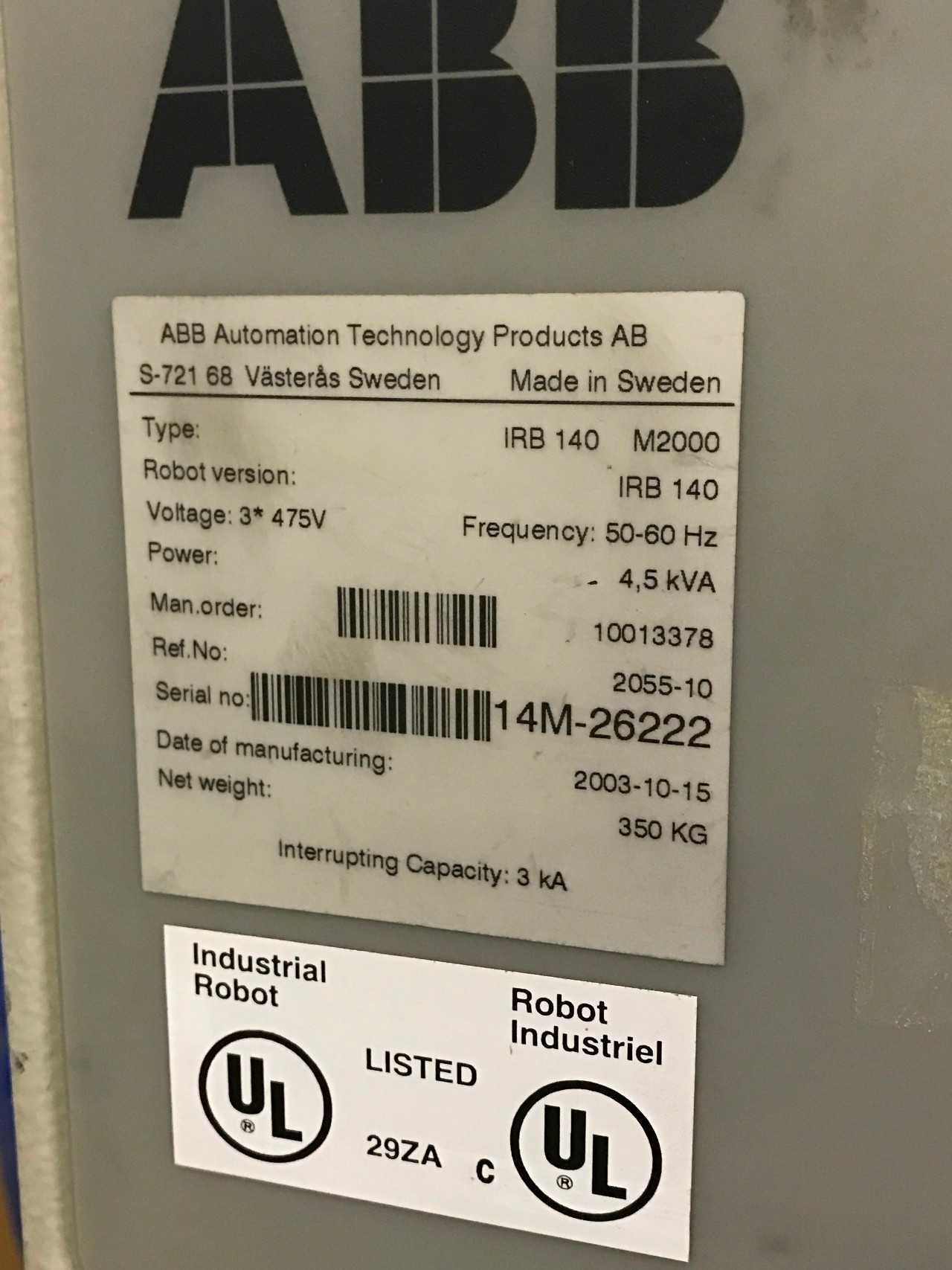 ABB IRB 140 Robot and Controller - INDUSTRIAL ROBOTS