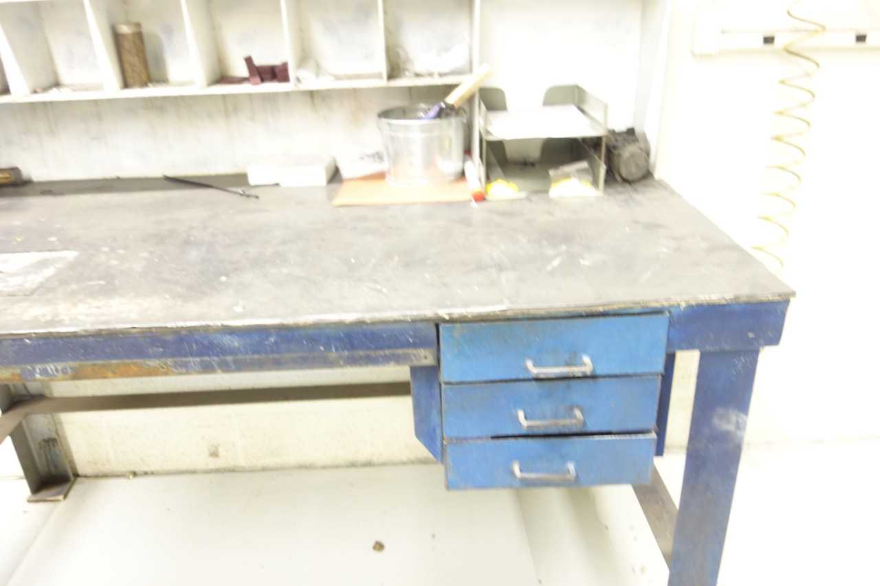 6'x3' steel work bench with Wilton vice, spare parts - PLANT & FACILITY