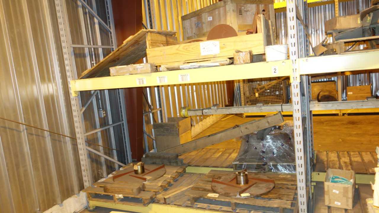 CONTENTS OF 3 RACK ROWS, STEEL REPLACEMENT PARTS, CASINGS, COVERS, DISCS, TUBING - MISCELLANEOUS