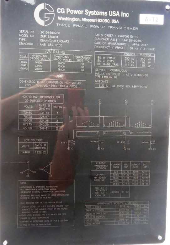 16/28 MVA CG Generator Step-Up Transformer NEW UNUSED Mfd 2017 - POWER GENERATORS