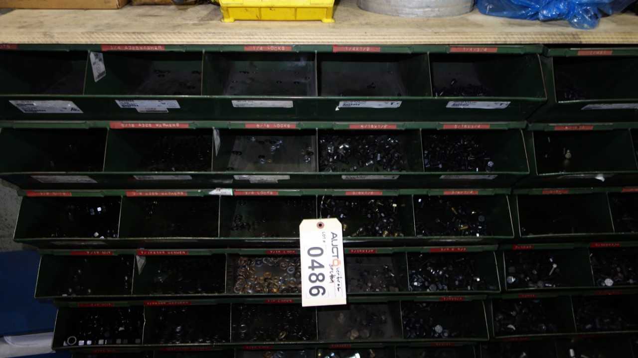 SHELVES OF ASSORTED THREADED SCREWS AND NUTS - INDUSTRIAL PARTS