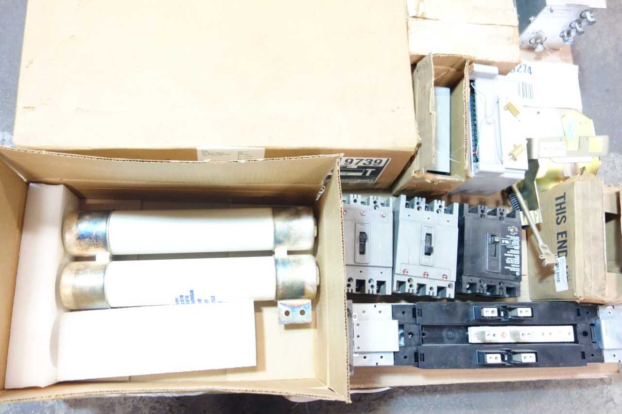 1 PALLET OF ASSORTED ELECTRICAL CIRCUIT BREAKERS, FUSE, CIRCUIT BREAKER TRIP UNITS- SQUARE D, WESTINGHOUSE, SIEMENS - CIRCUIT BREAKERS