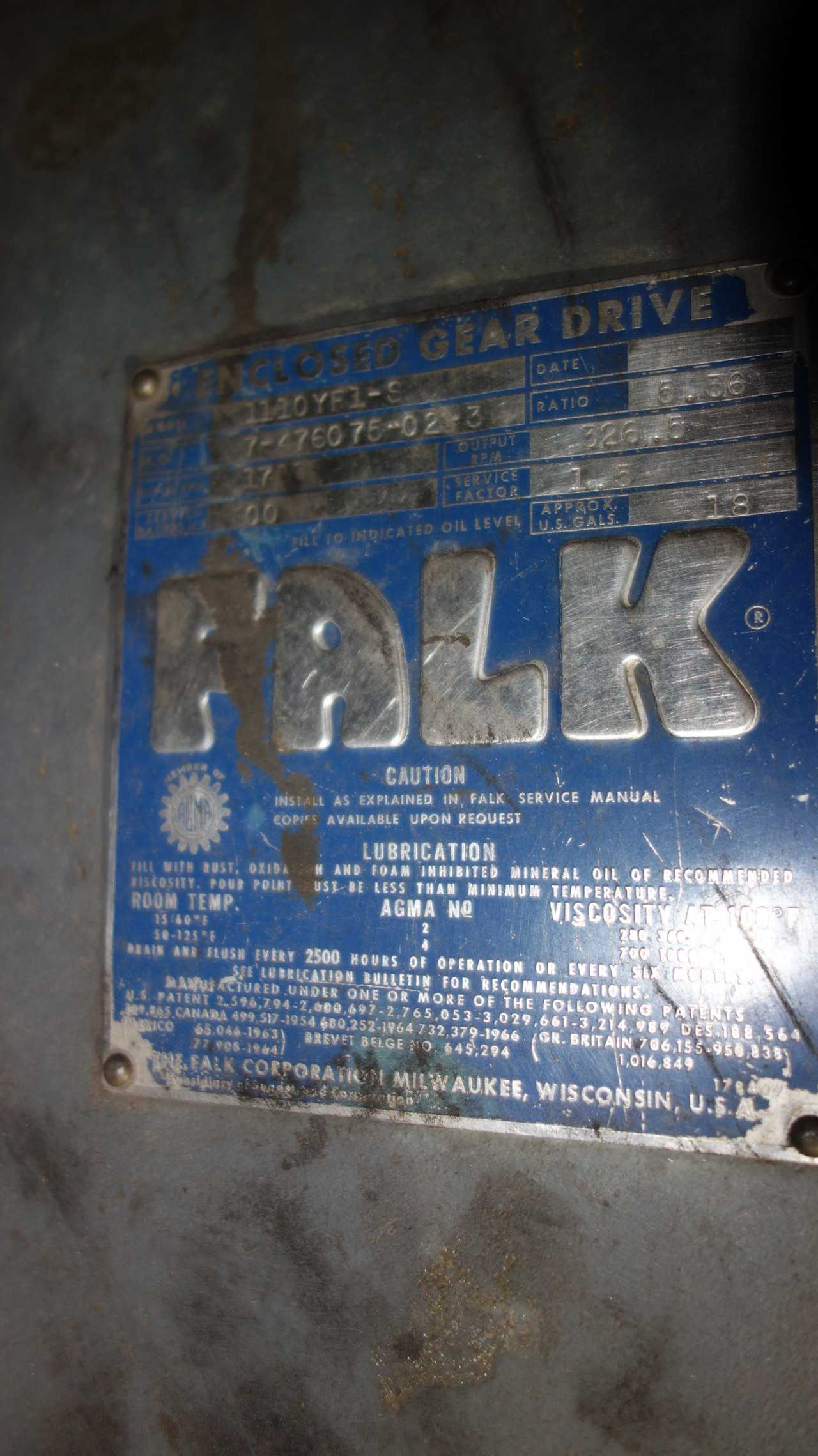 FALK 1110YF1-S GEAR DRIVE 5.36:1 600HP - MISCELLANEOUS