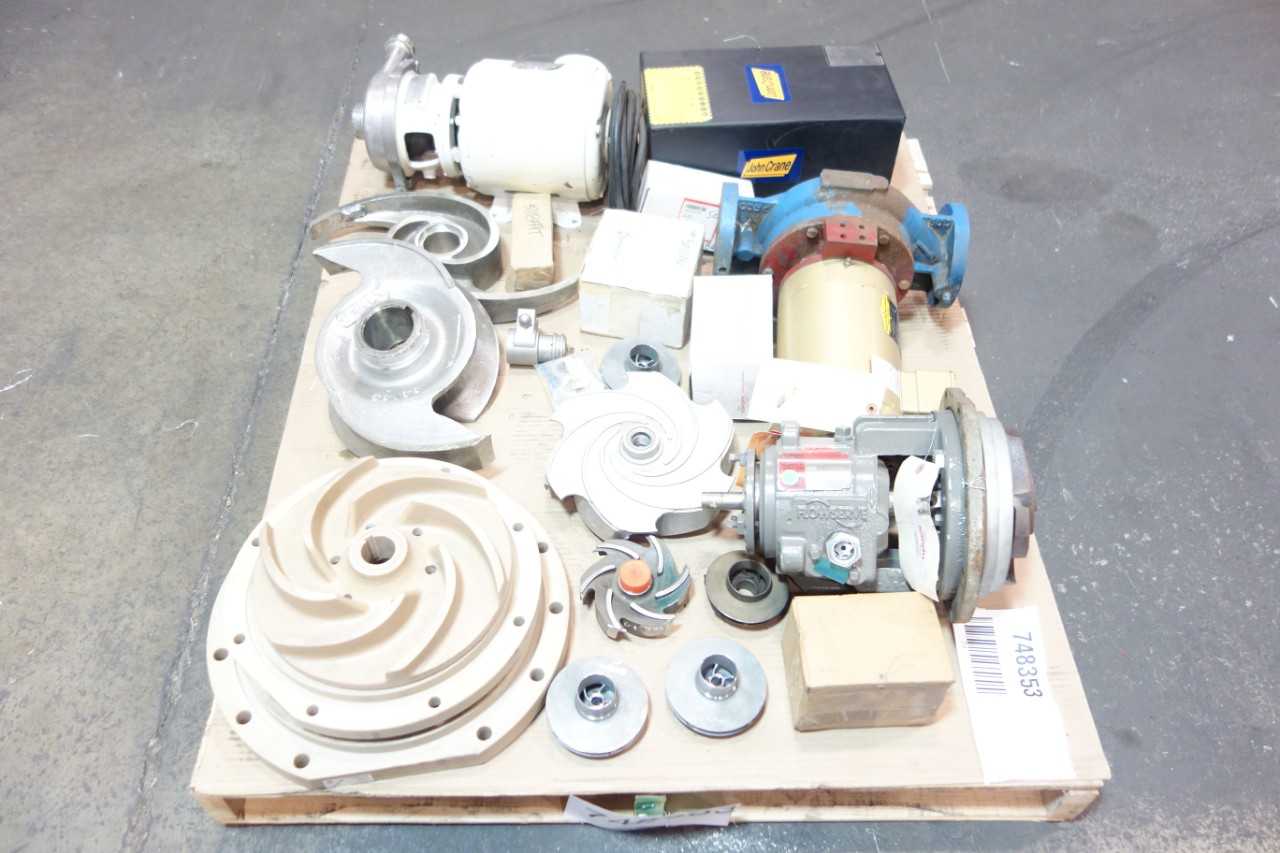 1 PALLET OF ASSORTED PUMPS, PUMP REPLACEMENT PARTS & ACCESSORIES- FLOWSERVE, GOULDS, DURCO - PUMPS