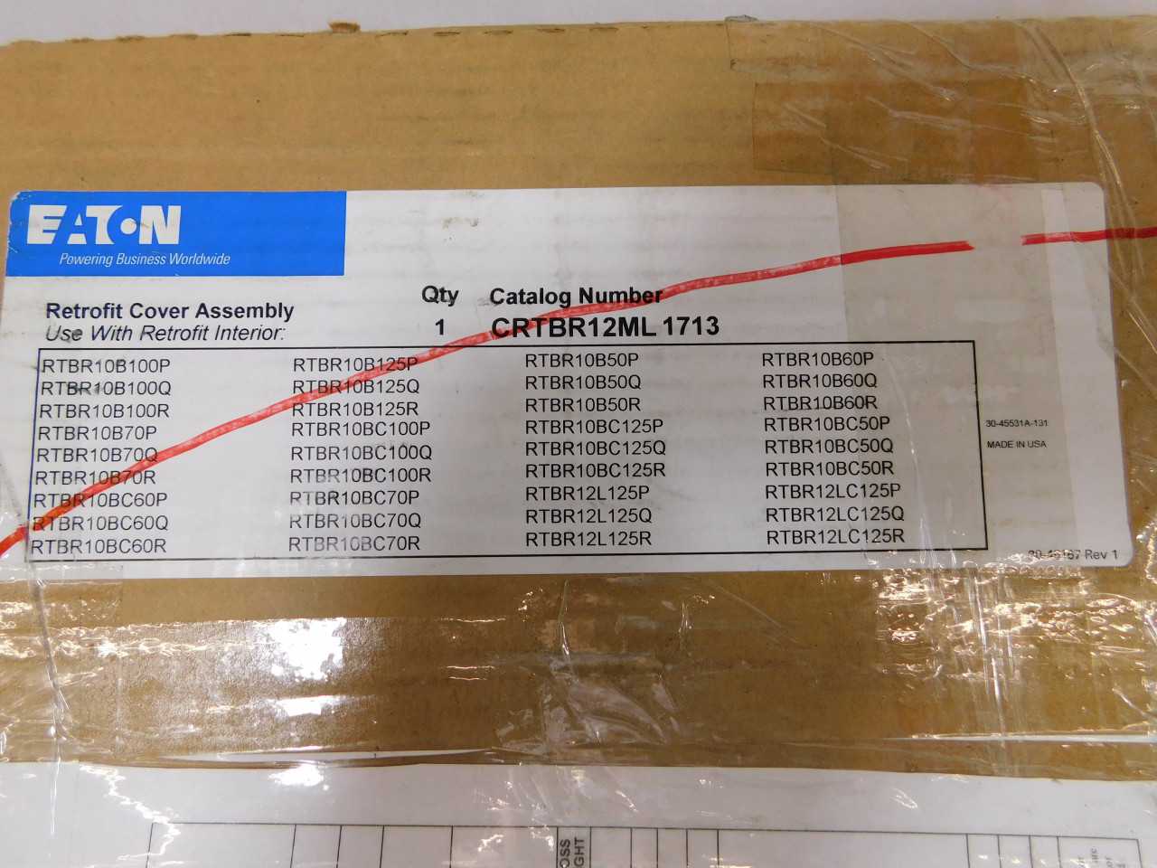 Quantity of 2 New Surplus Eaton CRTBR12ML1713 Panel Accy Retrofit Cover Assembly 120V 3 Wire - ELECTRICAL COMPONENTS