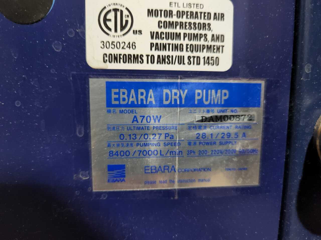 Ebara A70W Multi-Stage Dry Vacuum Pump - Serial# DAM00872 - PUMPS