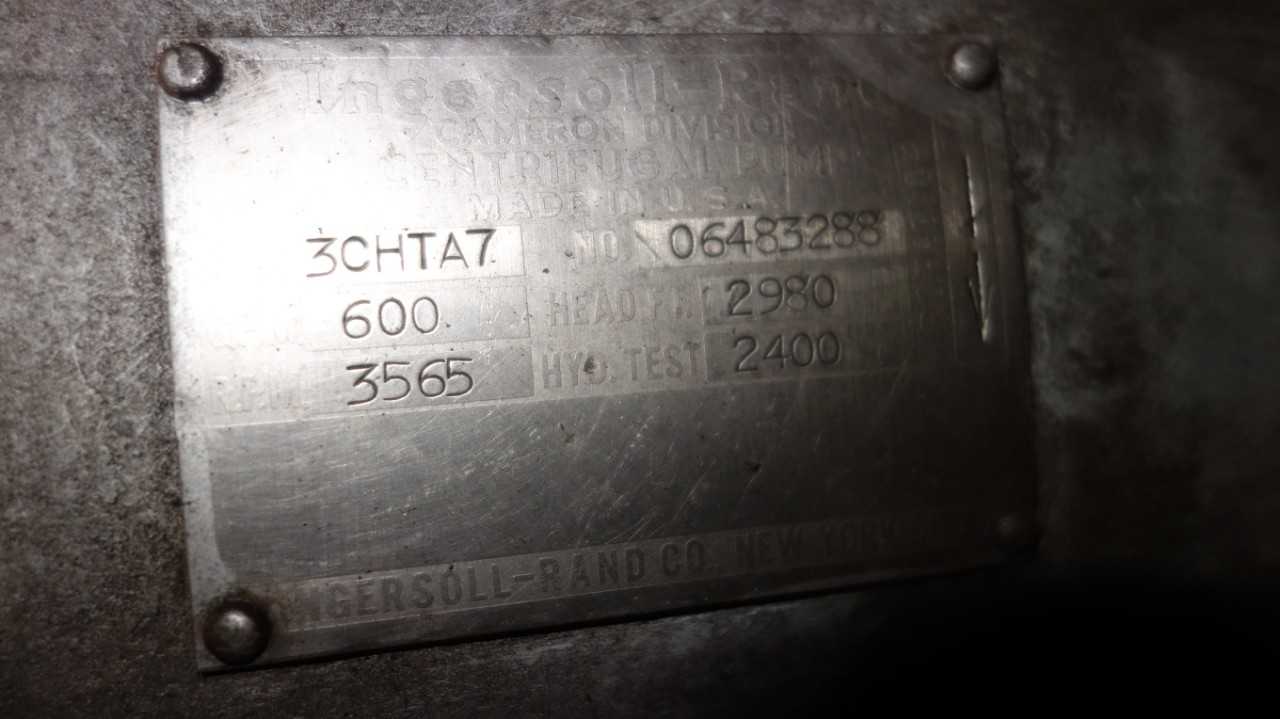 INGERSOLL RAND 3CHTA7 600GPM BOILER FEED CENTRIFUGAL PUMP - CENTRIFUGAL PUMP