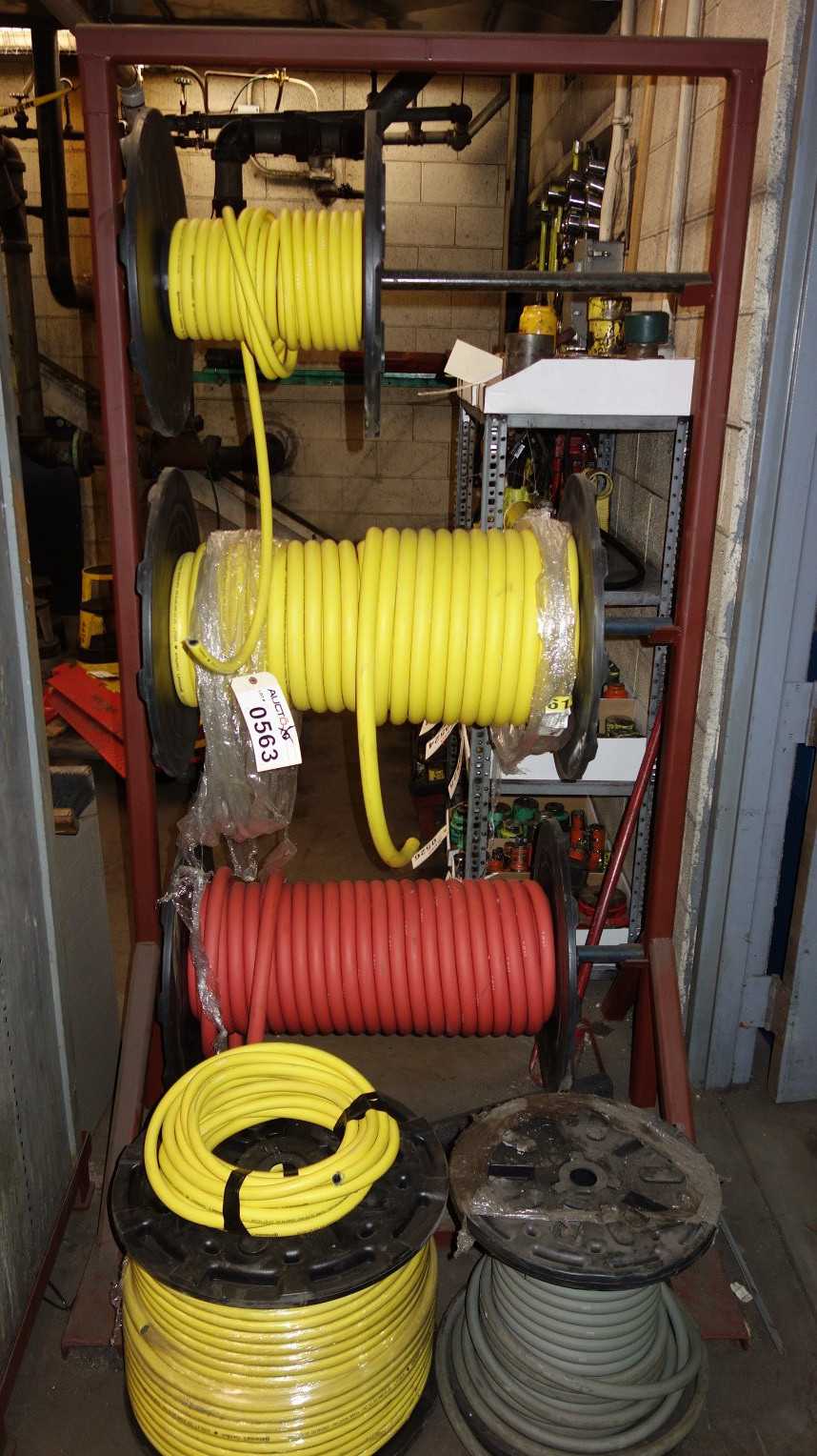 LOT OF 6 CONTINENTAL AIR HOSE ROLLS WITH HOLDER - ELECTRIC POWER TOOLS
