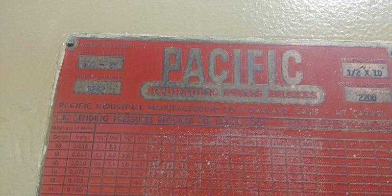 Pacific Hydraulic Press Brake, Model 400-26, 1/2" X 10' - PRESS BRAKES