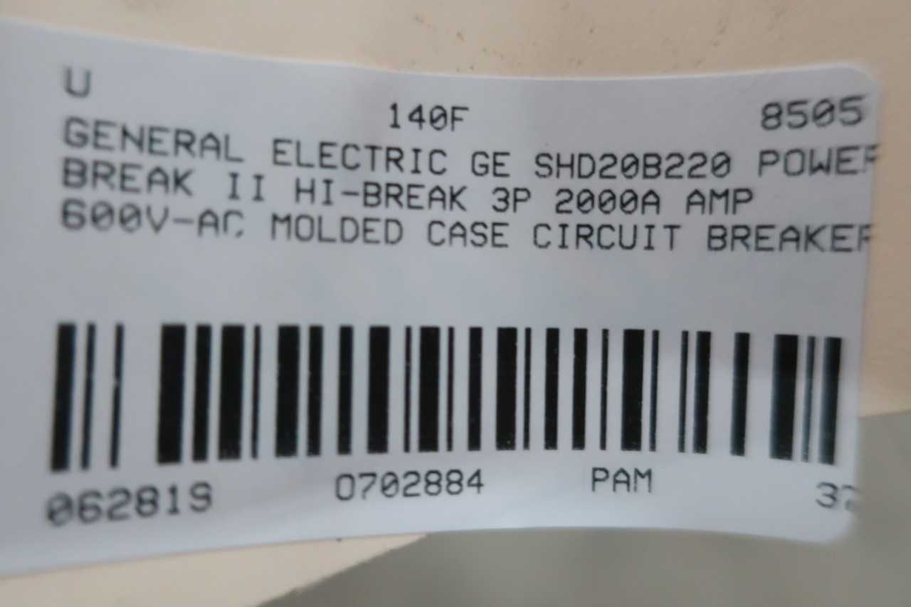 GENERAL ELECTRIC GE SHD20B220 POWER BREAK II HI-BREAK INSULATED CASE 3P 2000A AMP 600V-AC OTHER CIRCUIT BREAKER - CIRCUIT BREAKERS