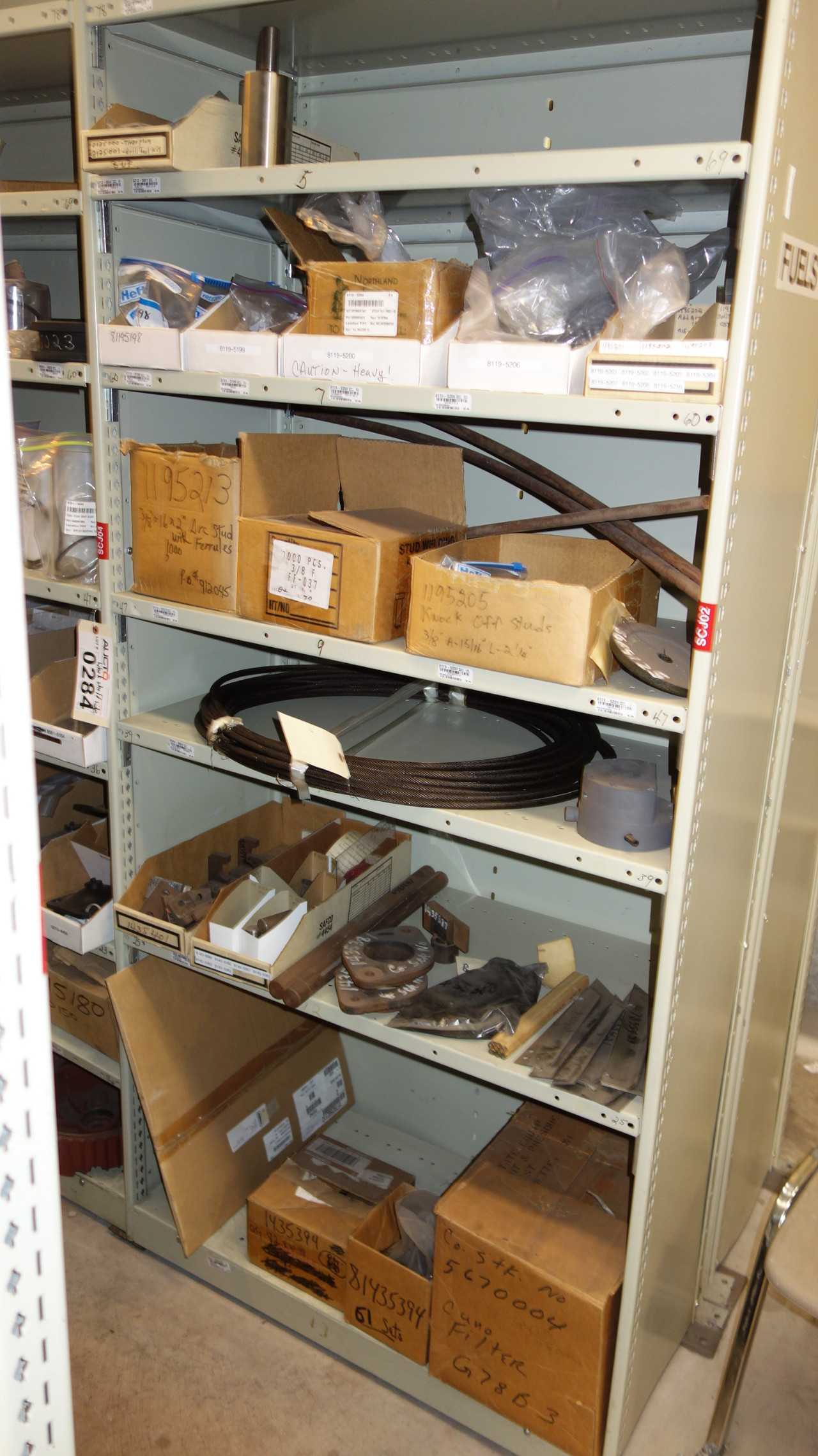 CONTENTS OF 2 SHELF COLUMNS, HARDWARE - SHELVING