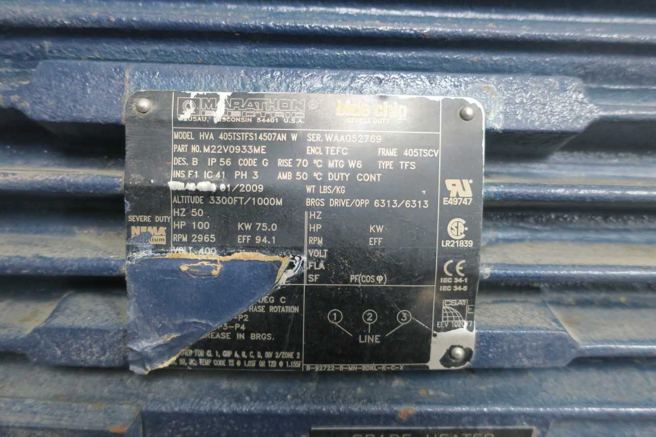 MARATHON HVA405TSTFS14507ANW 405TSCV 3PH 100HP 2965RPM 400V-AC AC MOTOR - ELECTRIC MOTORS