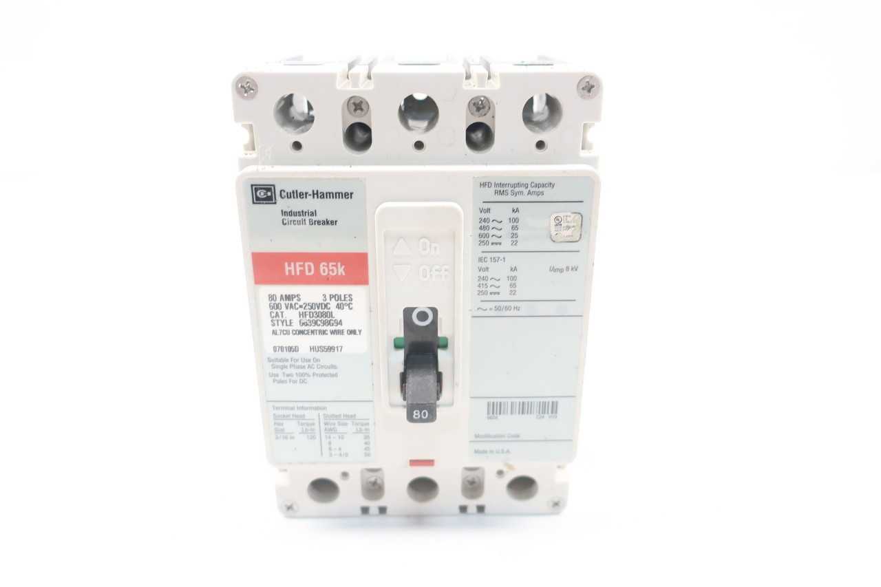 CUTLER HAMMER HFD3080L 3P 80A AMP 600V-AC MOLDED CASE CIRCUIT BREAKER - CIRCUIT BREAKERS CUTLER HAMMER HFD3080L 3P 80A AMP 600V-AC MOLDED CASE CIRCUIT BREAKER - CIRCUIT BREAKERS