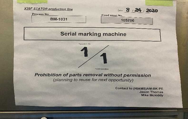 STATOR A/B SERIAL MARKER - MACHINE TOOLING