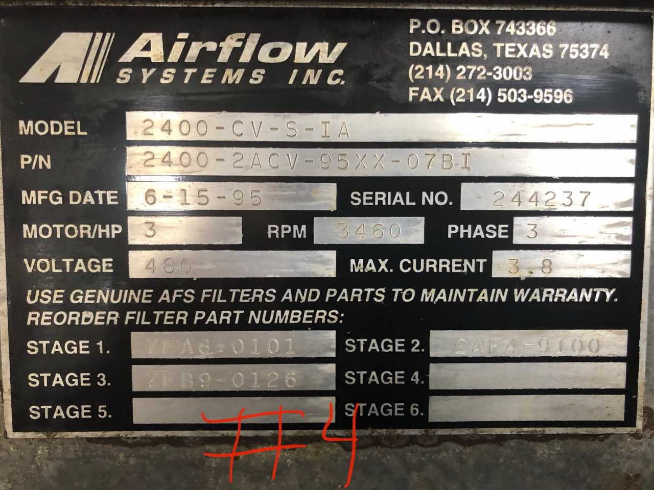Lot of 3 Airflow Systems 2400VOM Coolant Mist Extractors Lot of 3 460/480v - MACHINING ACCESSORIES & TOOLING