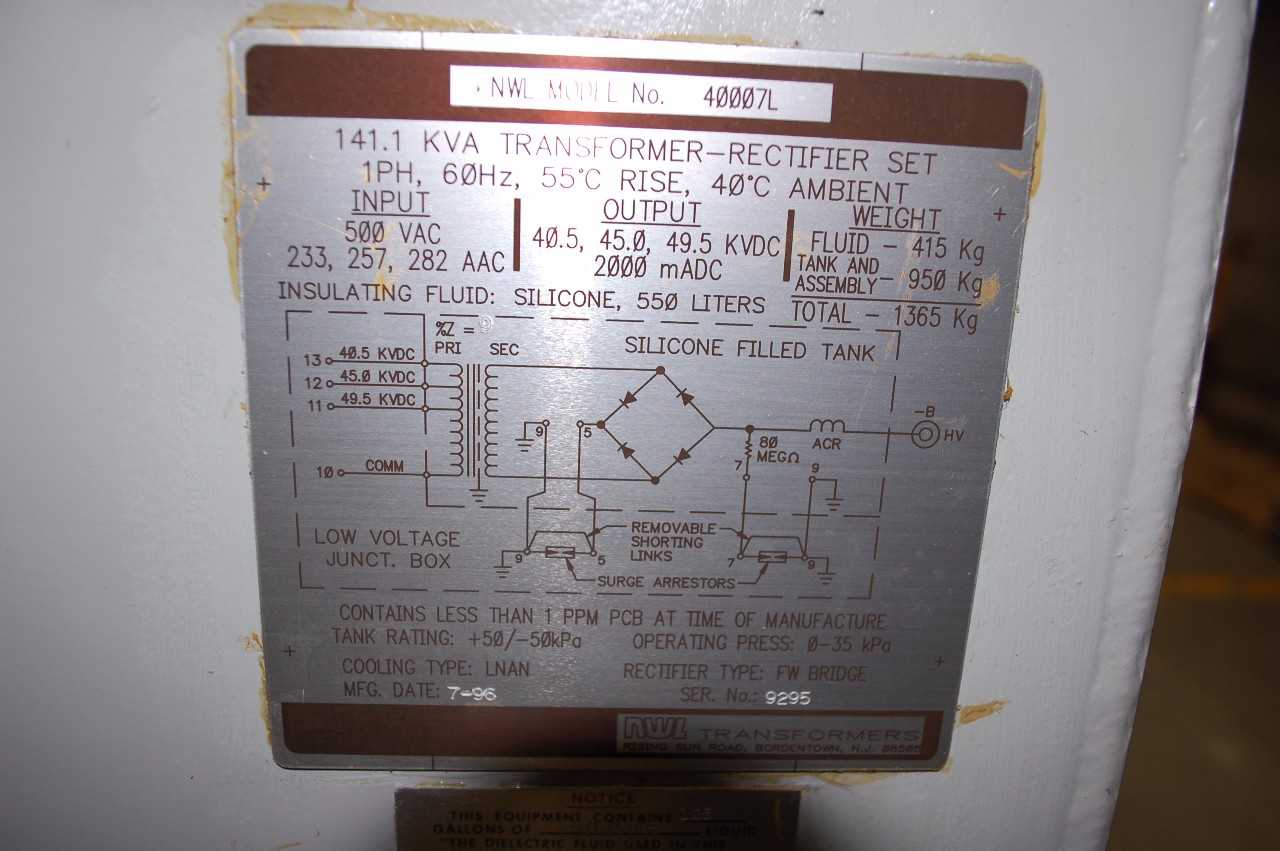 NWL 1PH 141KVA 500VAC 49.5KVDC TRANSFORMER-RECTIFIER SET  - MISCELLANEOUS