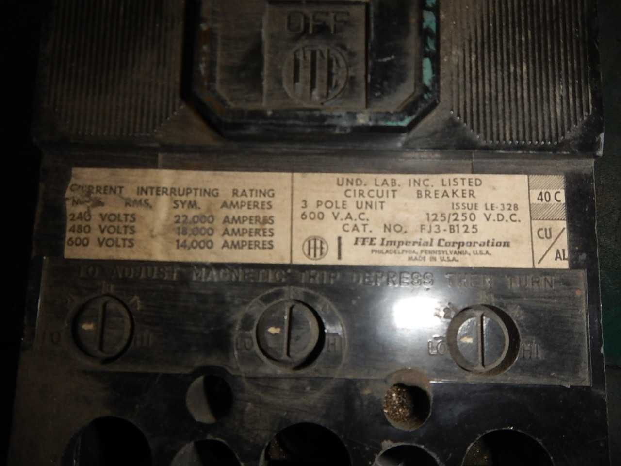 Lot of Two 125 Amp ITE Circuit Breakers - CIRCUIT BREAKERS