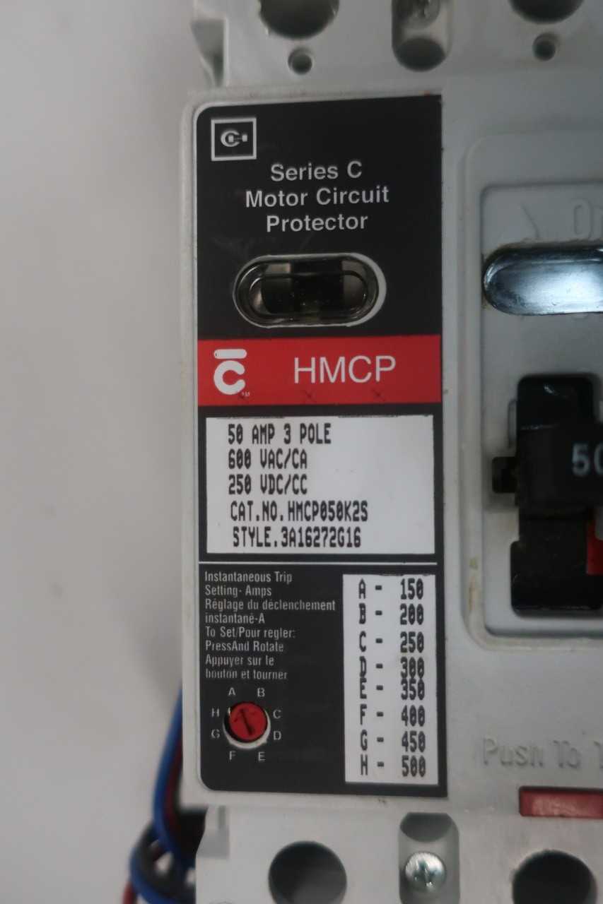 CUTLER HAMMER HMCP050K2S 3P 50A AMP 600V-AC MOLDED CASE CIRCUIT BREAKER - CIRCUIT BREAKERS
