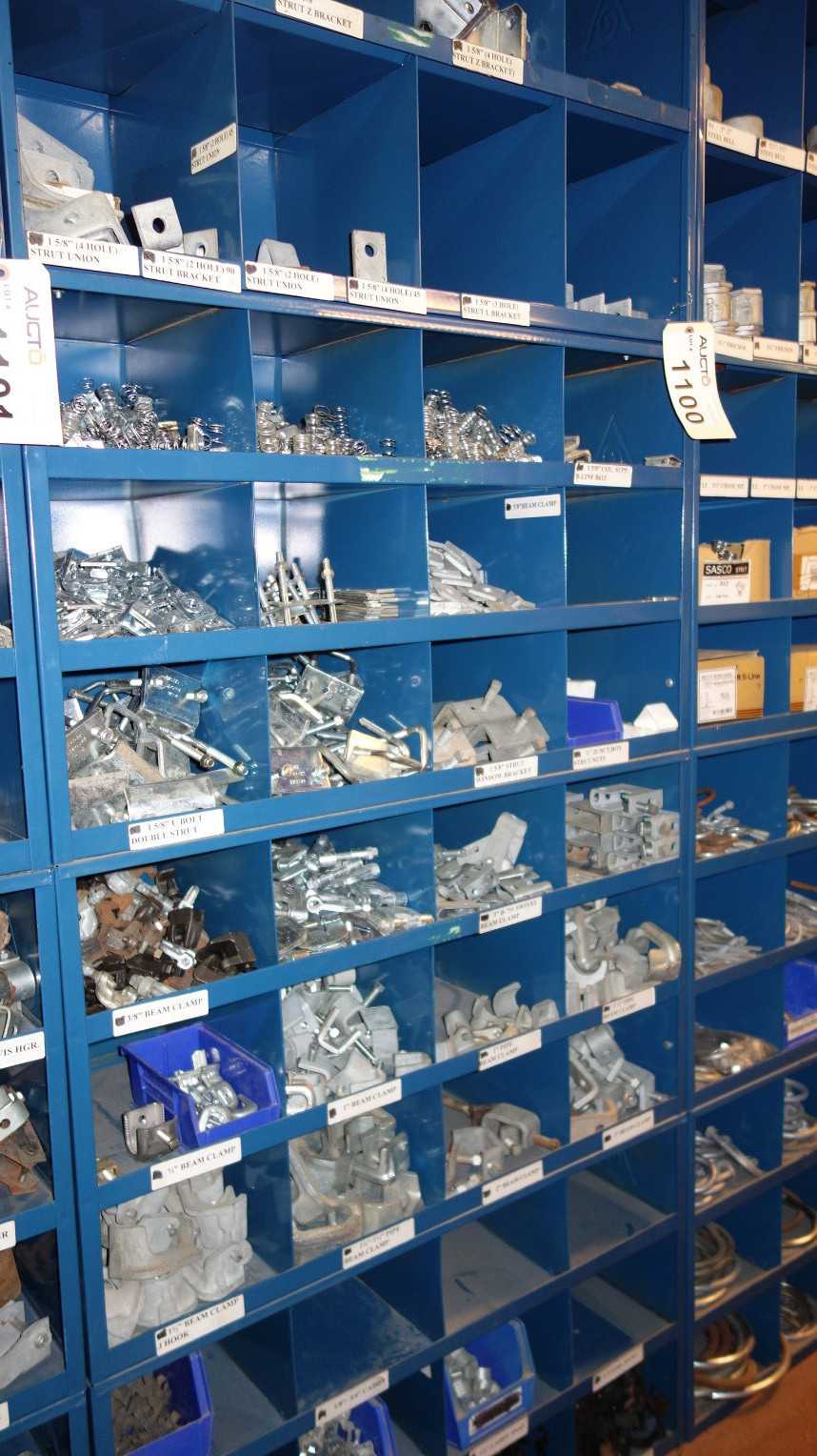 CONTENTS OF 4X STACKED PIGEON HOLE CABINET, ASSORTED ELECTRICAL CONDUIT - ELECTRICAL COMPONENTS