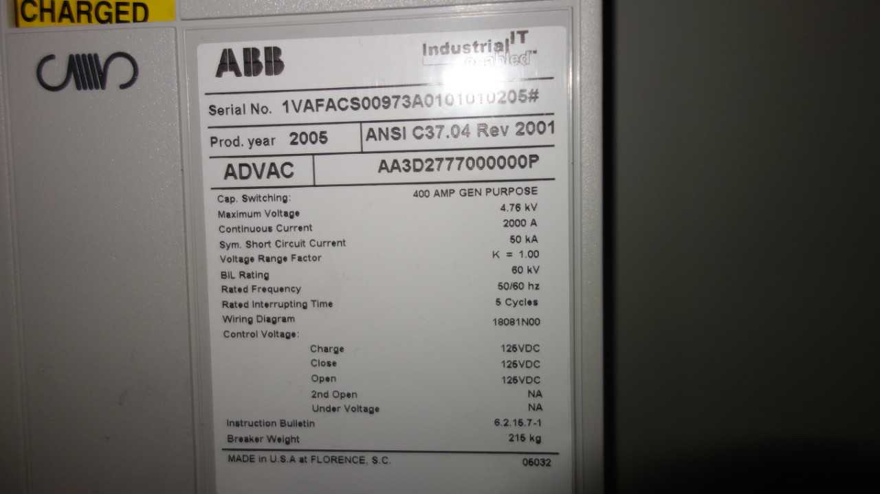 LOT OF 5 ABB ADVAC 4.76KV-AC SWITCHGEAR BREAKERS - CIRCUIT BREAKERS