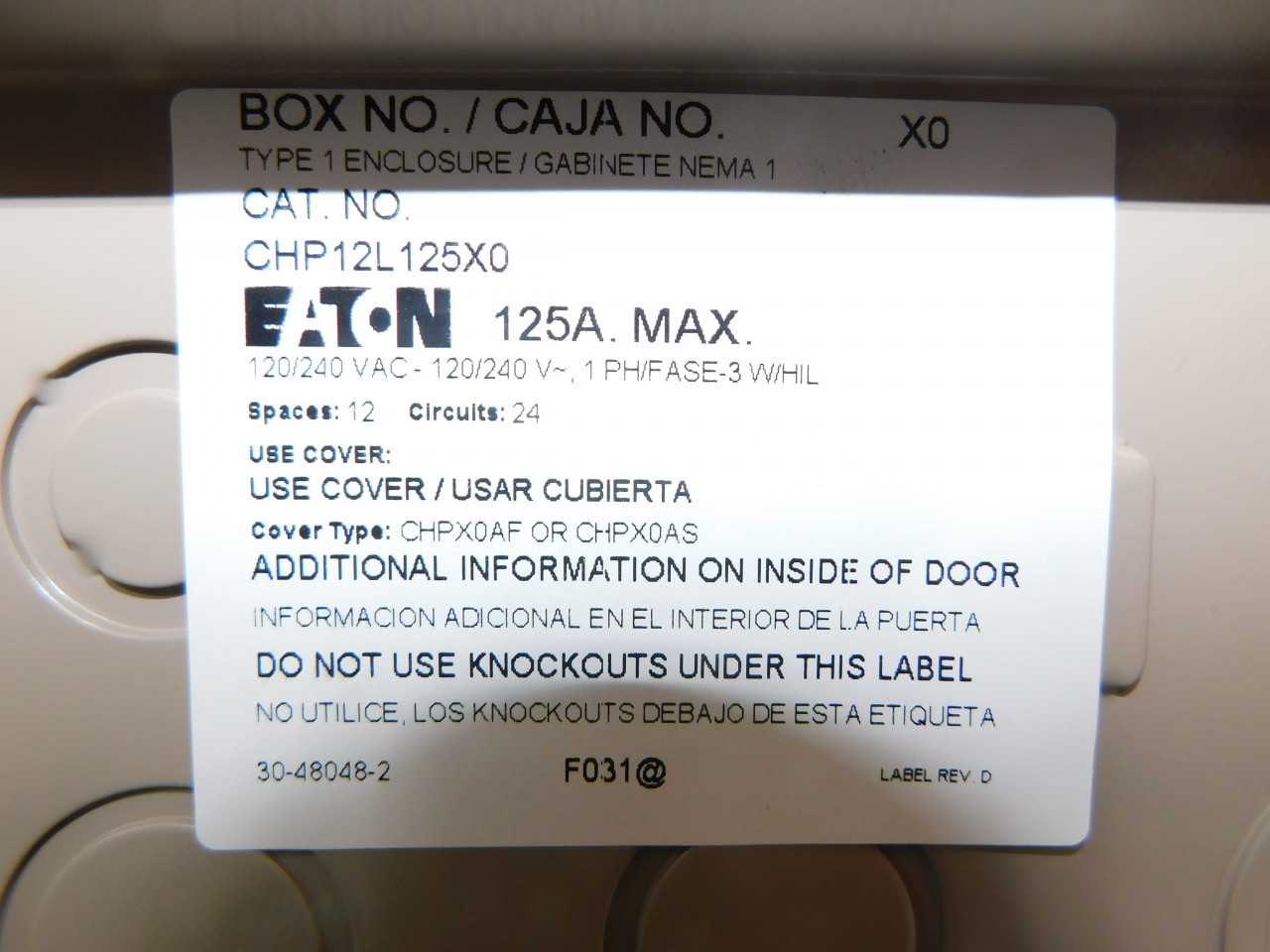 10 Quantity-Eaton 1P 125A 120/240V Electrical Loadcenters-CHP12L125X0 - ELECTRICAL COMPONENTS