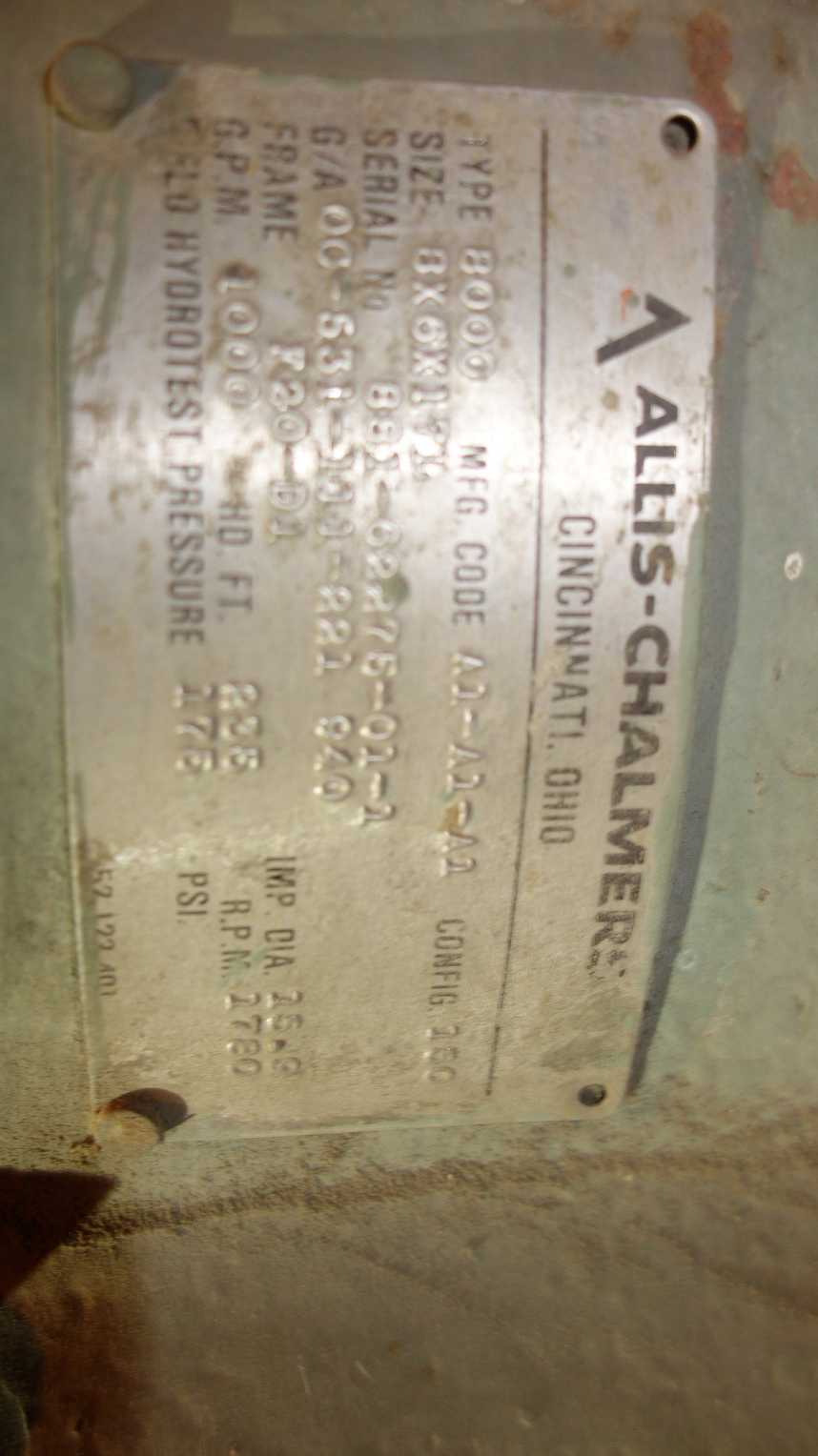 LOT OF 2 ALLIS CHALMERS 8000 8X6X17 IN SPLIT CASE CENTRIFUGAL PUMP - CENTRIFUGAL PUMP
