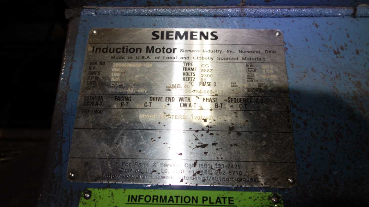SIEMENS TYPE CG 400HP MOTOR 2300V 588Z 889RPM - MISCELLANEOUS
