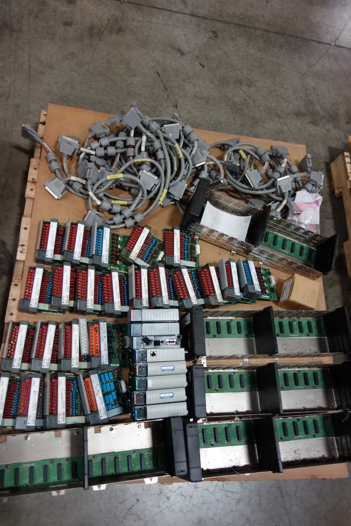 1 PALLET OF ASSORTED ELECTRICAL- SLC 500 CONTROLLOGIX MODULES, CABLE-WIRE, CHASSIS RACK CONTROLS- ALLEN BRADLEY - ELECTRICAL COMPONENTS