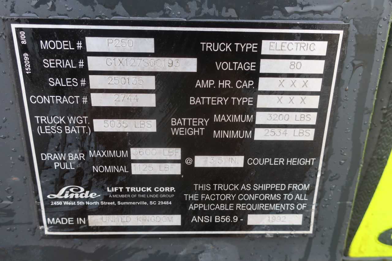 LINDE P250 80V ELECTRIC LOAD TRANSPORTER W/O BATTERY - ELECTRICAL COMPONENTS