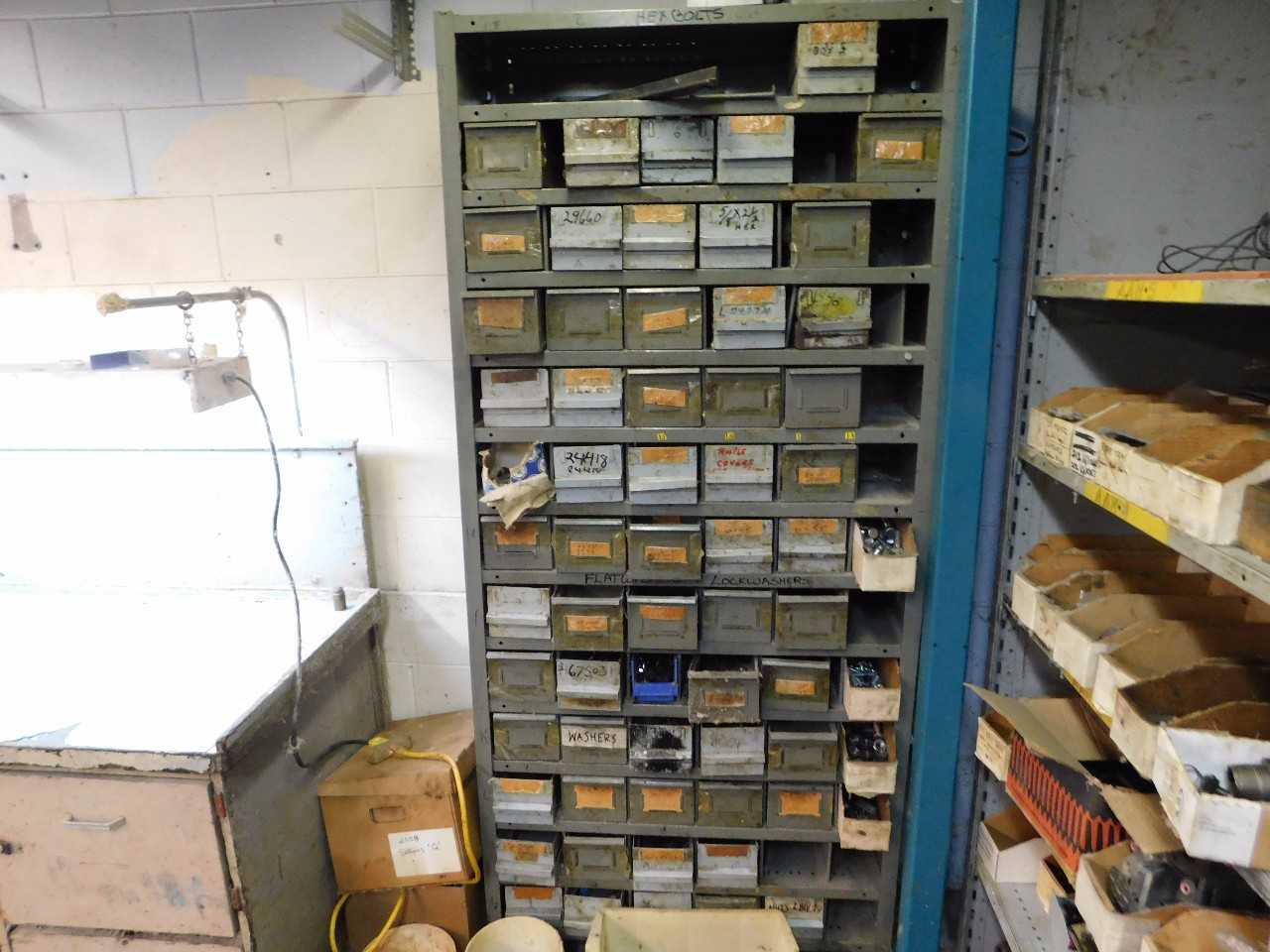 Parts Room Shelving with Misc Bolts Nuts and Washers - INDUSTRIAL PARTS