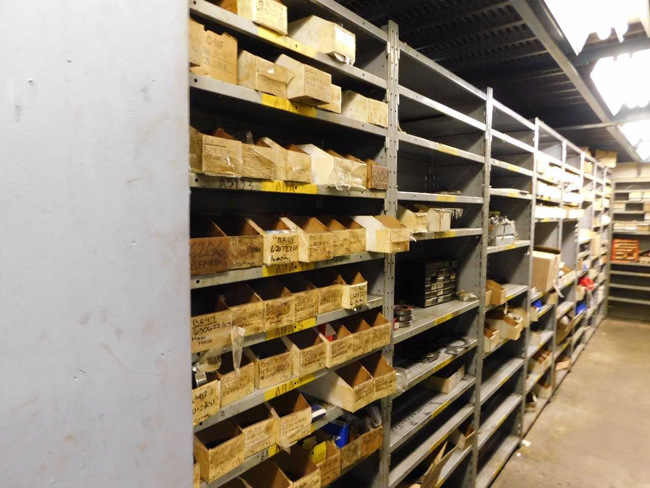Parts Room Shelving with Misc Parts 8 Racks  - INDUSTRIAL PARTS