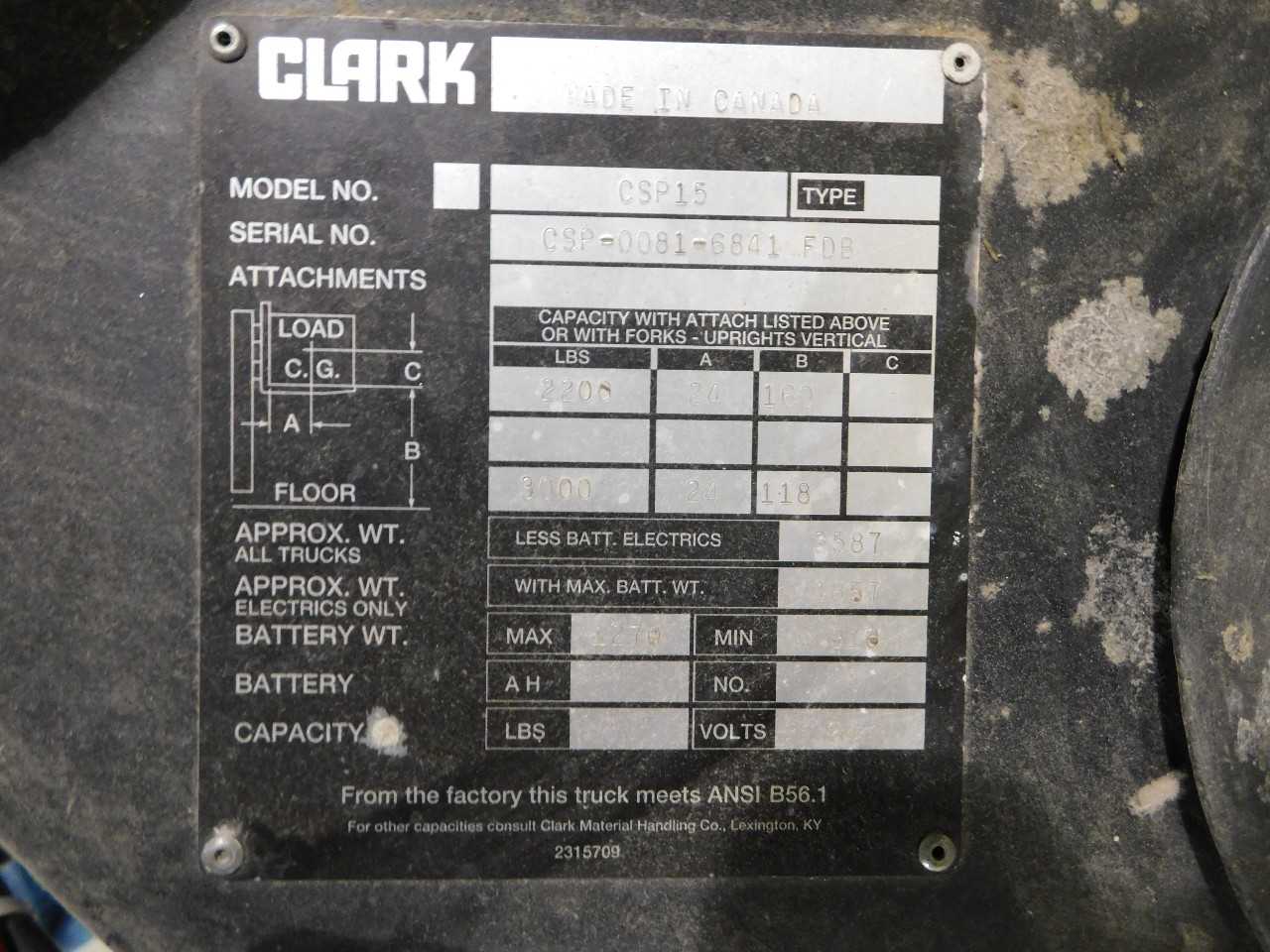 Clark Stand Behind 3000 LB Cap Forklift Mod CSP 15 - FORKLIFTS