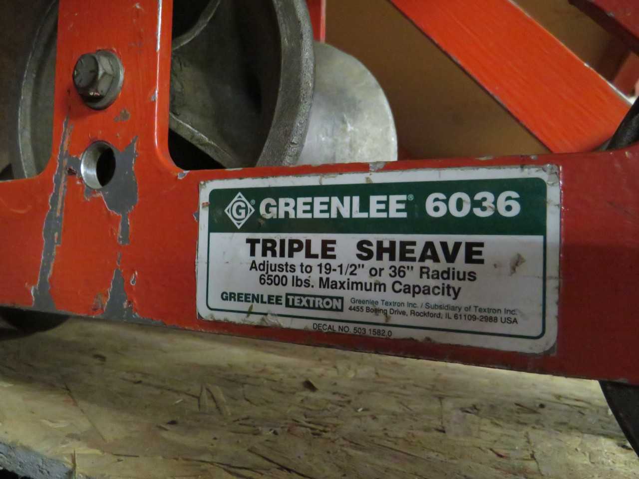 GREENLEE 6036 TRIPLE SHEAVE 19.5 OR 36" 6500LBS MAX TRI-ROLLER - ELECTRIC POWER TOOLS
