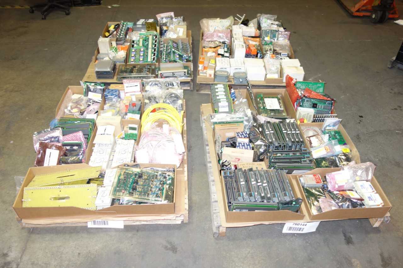 4 PALLETS OF ASSORTED ELECTRICAL AUTOMATION, CIRCUITS BOARDS, ASSORTED MODULES, SWITCHES, CABLES, PUSHBUTTONS AND ACCESSORIES - ELECTRICAL COMPONENTS