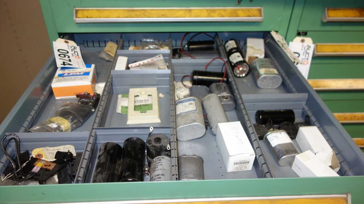 CONTENTS OF CABINET, MRO ELECTRICAL, PUSHBUTTONS, RELAYS, ALLEN BRADLEY, SQUARE D - ELECTRICAL COMPONENTS