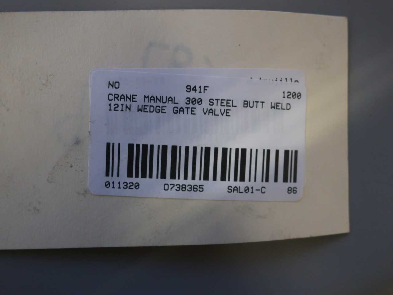 CRANE MANUAL 300 STEEL BUTT WELD 12IN WEDGE GATE VALVE - VALVES