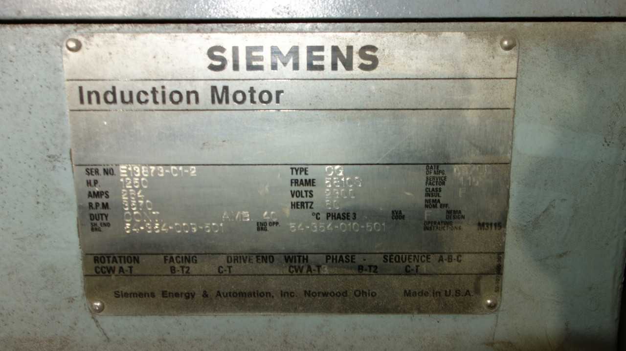 SIEMENS TYPE CG 1250HP AC MOTOR 2300V 5810S 3570RPM - MISCELLANEOUS