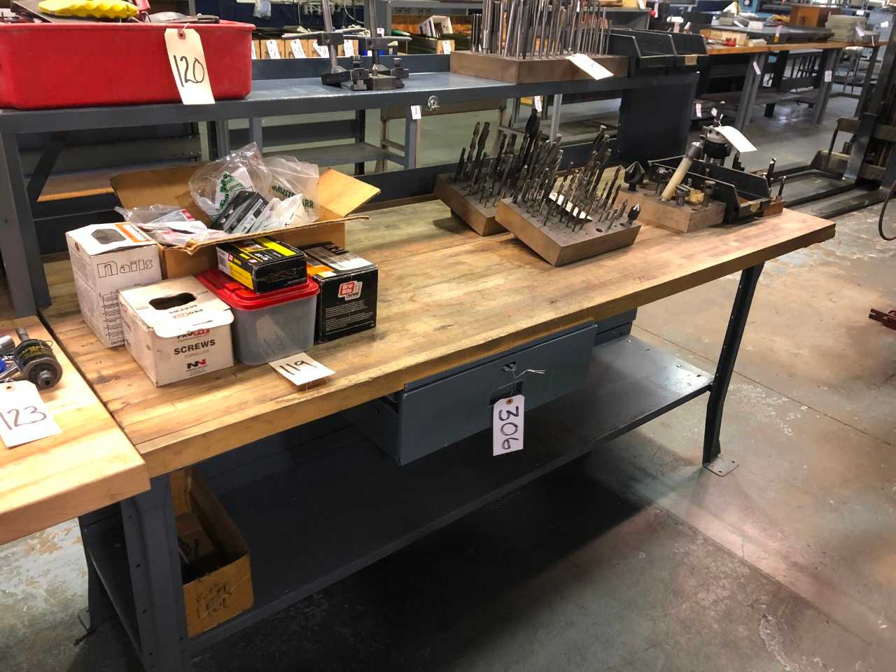30" x 72" Mapletop Work Bench w/ Shelf & Drawer - TOOL STORAGE