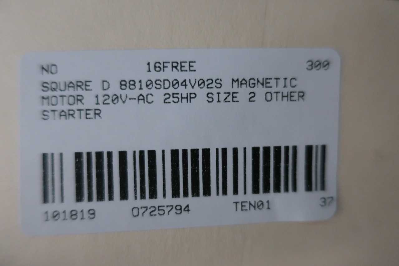 SQUARE D 8810SDO4V02S MAGNETIC MOTOR 120V-AC 25HP SIZE 2 OTHER STARTER - MOTOR STARTERS