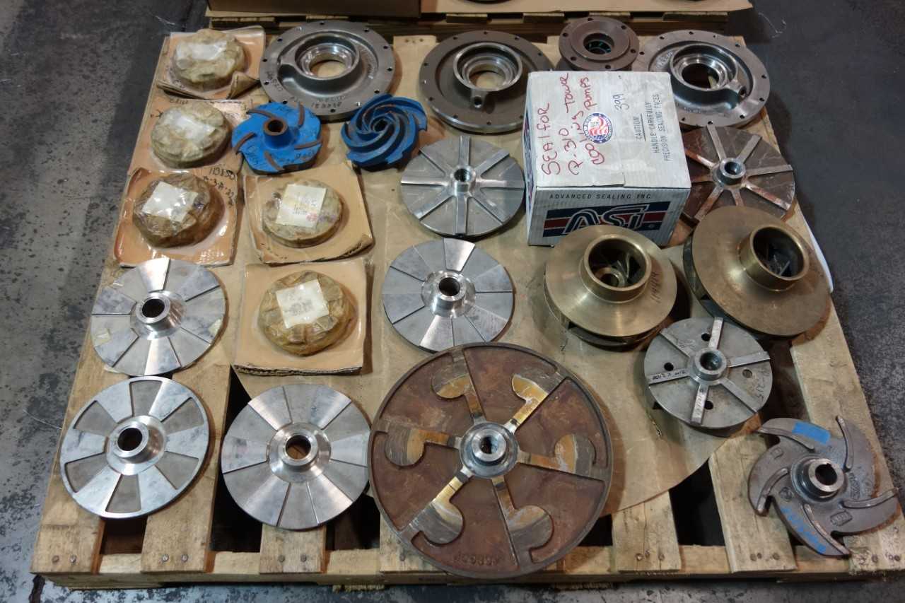2 PALLETS OF ASSORTED PUMP PARTS & ACCESSORIES & PUMP PART REPAIR KITS- GOULDS, WILFLEY - PUMPS