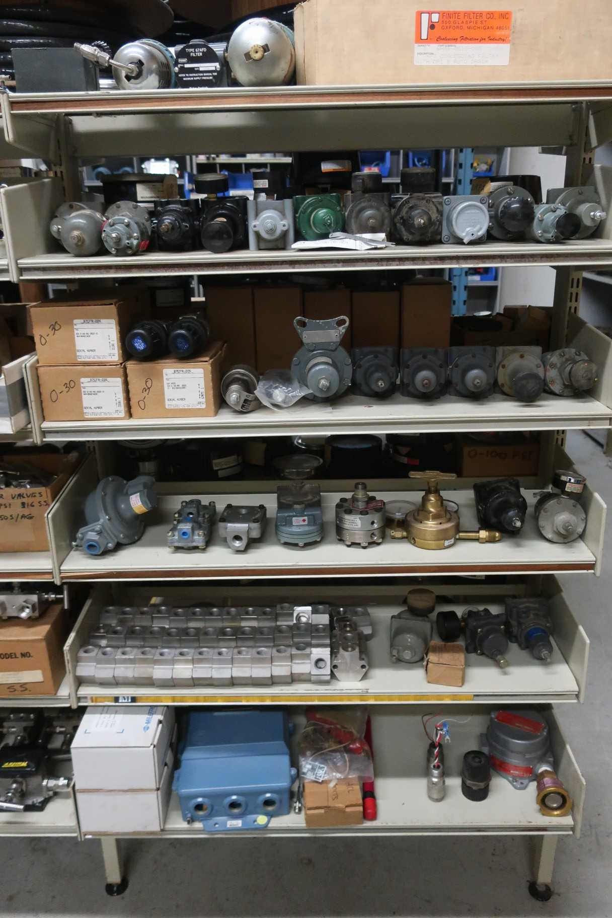 ASSORTED PNEUMATIC REPLACEMENT PARTS, FILTERS, REGULATORS, EXHAUST VALVES, TRANSMITTER, FISHER, ROSEMOUNT, MILLTRONICS - INSTRUMENTATION